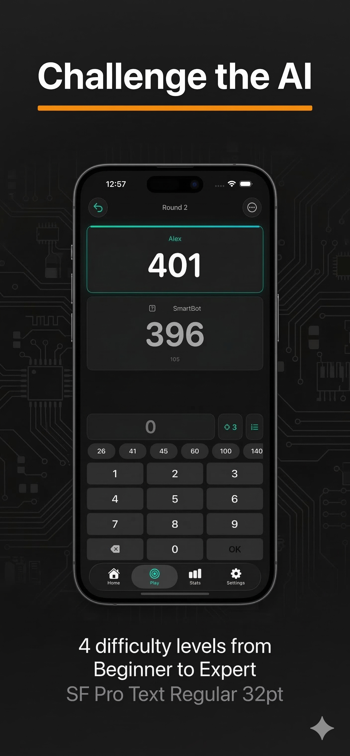 AI opponent SmartBot playing X01 darts