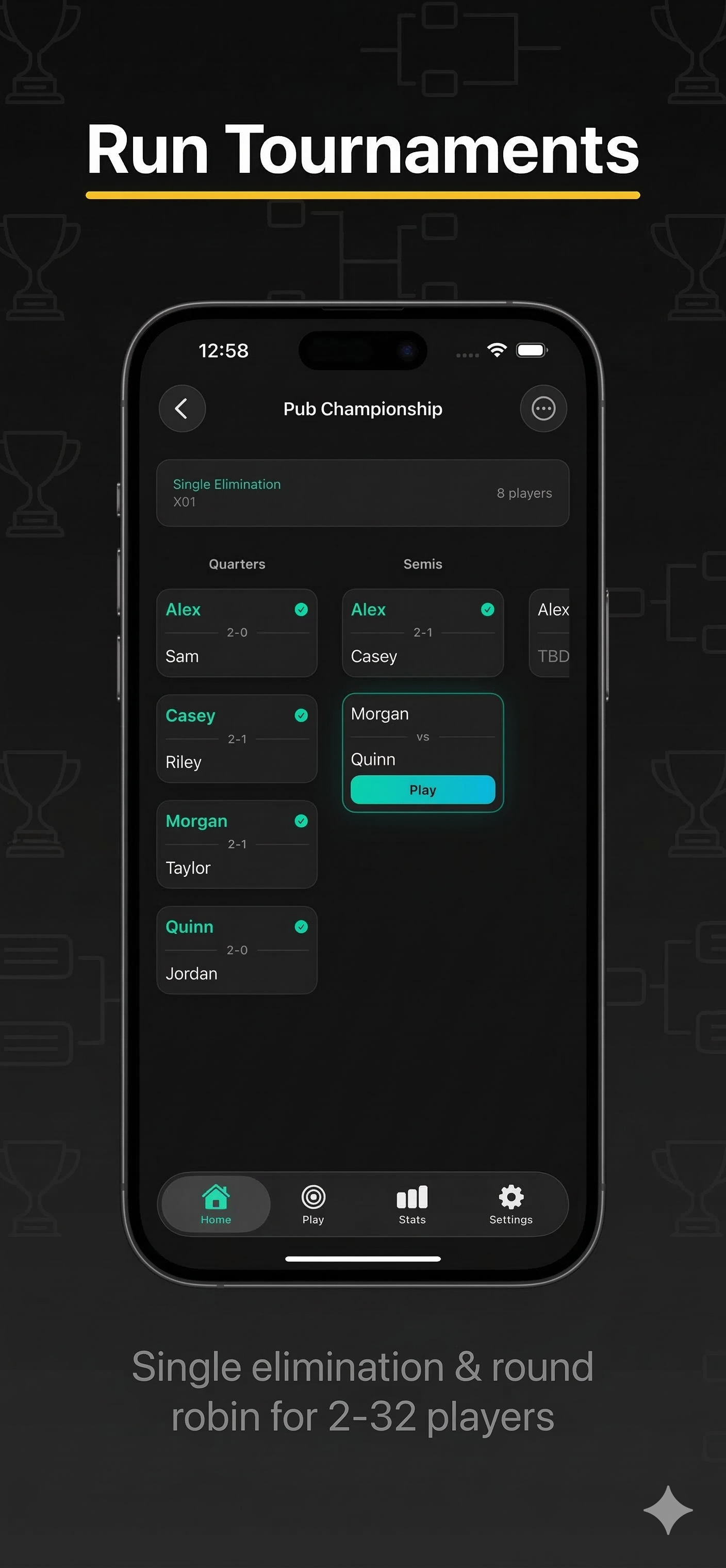 Tournament bracket view with 8 players